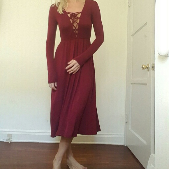 Anthropologie Dresses & Skirts - Anthro lace up plum berry dress